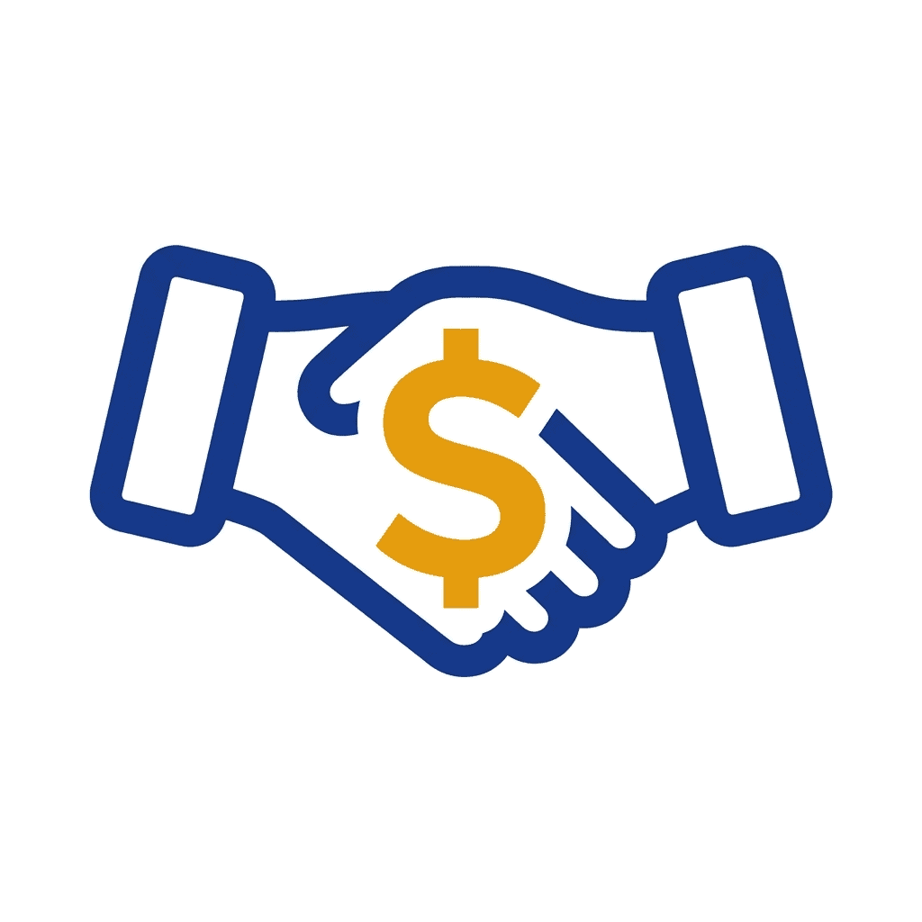 BusinessLoan.Directory logo handshake with dollar sign in blue and gold
